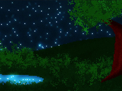 8-Bit Pond Pixel Art 8 bit abstract aesthetic ambient animation art direction constellation earth game art game design graphic design illustration lake landscape night pixel pixel art retro stars video game