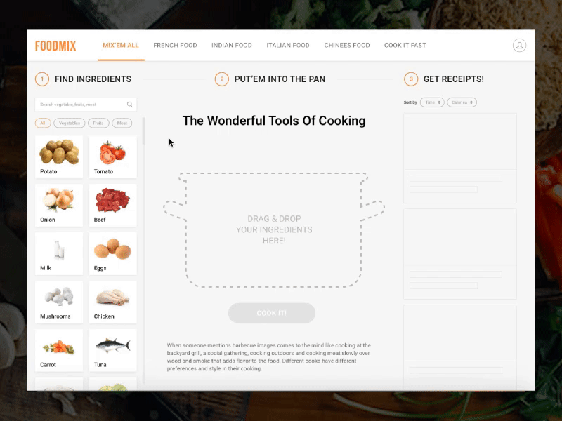 FoodMix - Mix'em All! animation concept cooking food inspiration interaction principle sketch website