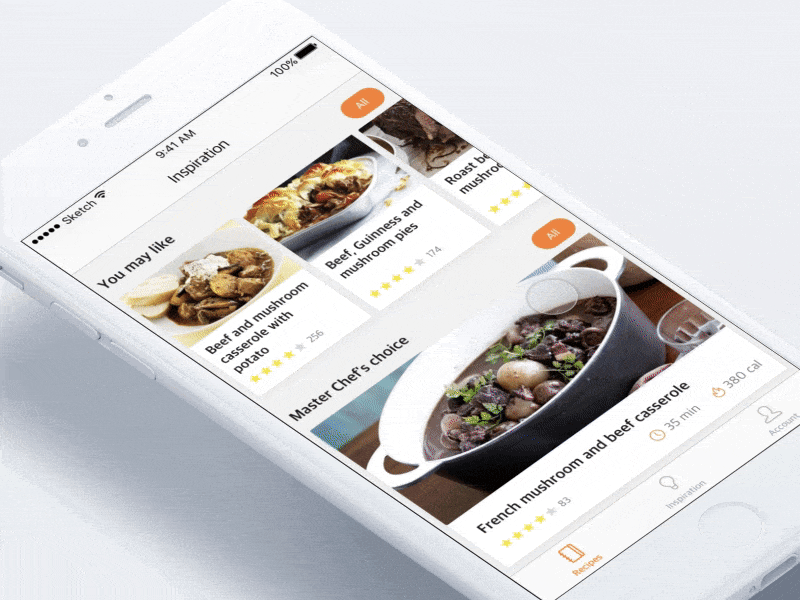 Foodmix App - Recipe Selection animation app concept cooking food inspiration interaction principle sketch