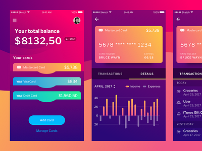 Banking App Screens app bank banking card colors concept sketch