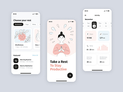 Wellness App fitness graphic design health il illustration meditation ui ui design ux ux design vector wellness yoga