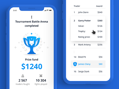 Tournament Battle Arena battle design game icon interface mobile online result trader ui ux
