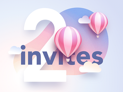 2 Dribbble Invites balloon cloud dribbble dribbble invite invitation invite invites purple sky