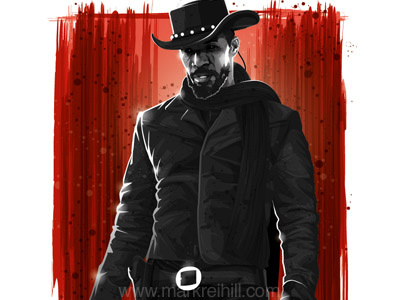 Django Unchained blood bounty hunter django unchained gun hitman illustration jamie foxx portrait print quentin tarantino red western