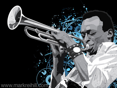 Miles Davis america art black blue blues cooking cool dig groove haze illustration jazz kind of blue legend miles miles davis mood portrait steaming trumpet walking