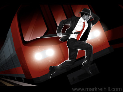 Smack Head art businessman death editorial fear illustration lights london portrait red suicide suit tracks train tube umbrella
