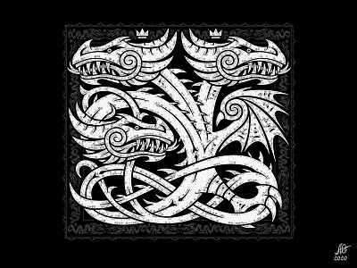 Slavic dragon Gorynich in nordic style design dragon game of thrones illustration myth vector