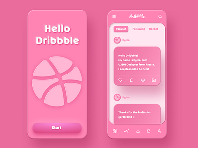 Skeuomorphiс Hello Dribbble Figma Freebie 2020 trend app design hellodribbble neumorphic neumorphism skeuomorphic skeuomorphism ui