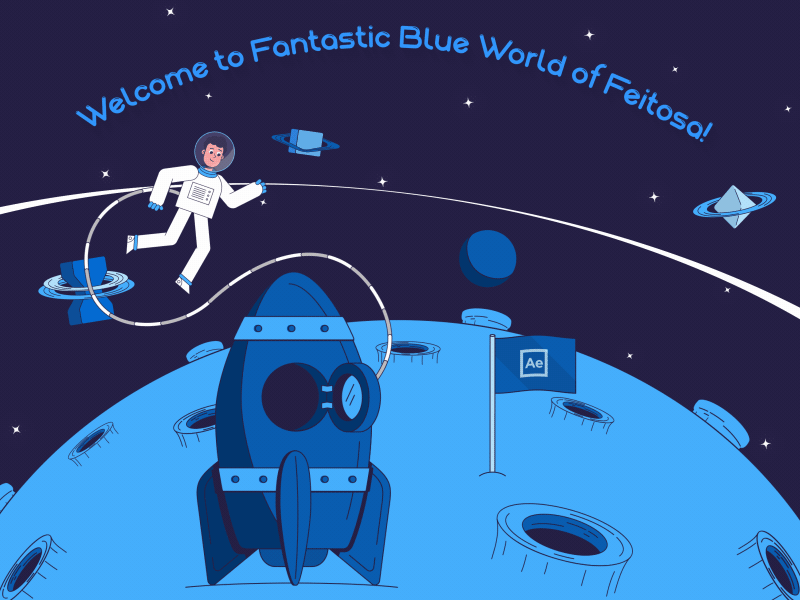 Blue World animation blue character design flat motion rubberhose site