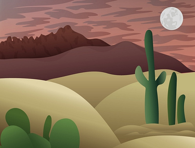 Sunset in the desert adobe illustrator background desert detail drawing ipad landscape nature nft sunset vector