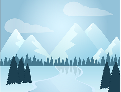"Mountain life" with Adobe Illustrator adobe illustrator art background clouds cold drawing illustration landscapes medecine mountains nature pine trees reflection ui vector water web design website