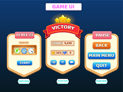 UI design for casual game 2d game 2d game ui ux casual game illustration ui ux vector