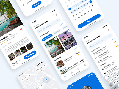 Hotel Booking App UI Design application design ui blue ui design case study hotel app hotel booking app landing page mobile app mobile app design mobile design app travel app travelling app mobile ui ui design ui trend ui ux user experience user interface ux ux design