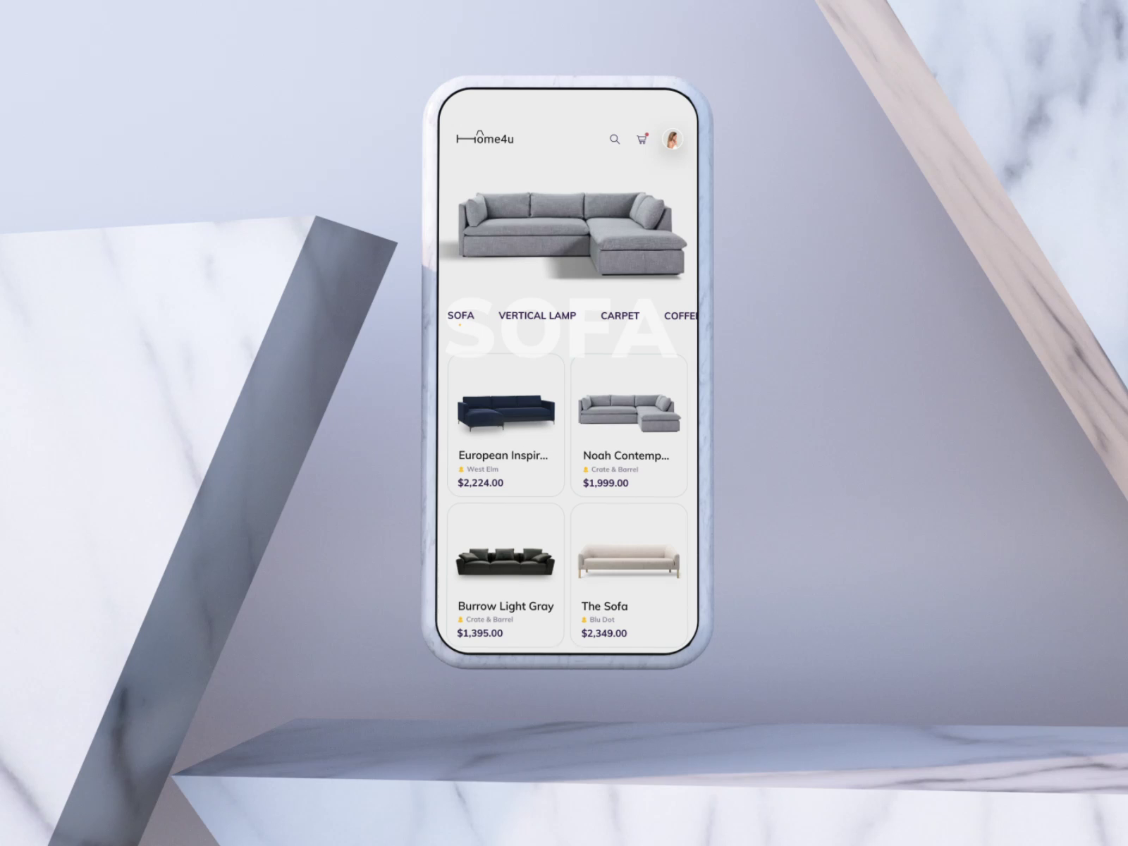 Furniture Online Shopping Mobile App UI/UX Design and Animation by