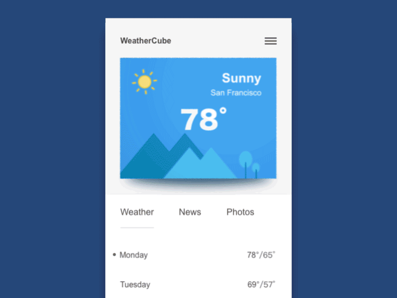 Cube 3D Rebound on Weather App 3d ae after effects animation app concept cube gif interaction mobile transitions weather