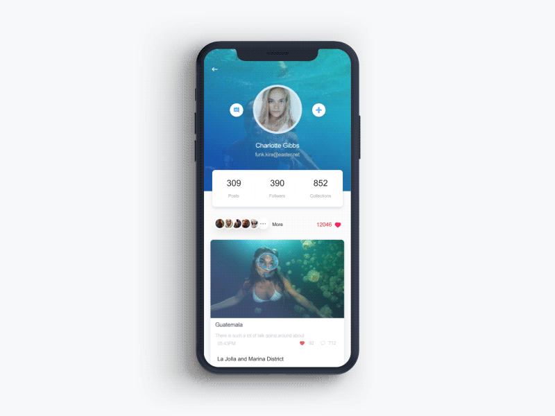 Divers App Concept after app community design divers diving effects iphone x social social network ui