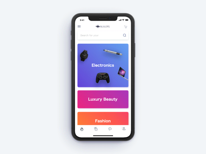 Category Page Animation after effects ae interface animation motion gif catalog category list screen ecommerce e commerce gradient blue pink purple orange ios iphone x iphonex mobile app ui ux design online shopping shop store white background color