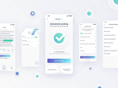 AI Assistant - Bounce VM App Design Project ai personal assistant clean style white background gradient color blue green interface ios iphone x iphonex mobile app ui ux design settings page message siri smart digital virtual voice voicemail