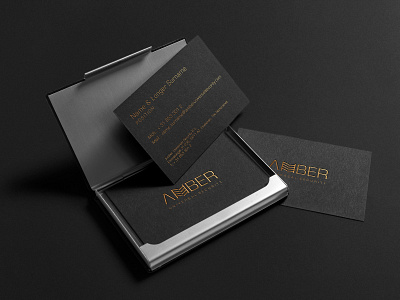 Amber Universal Security logo and business card alius amber black branding busines card cechas levinskas logo security