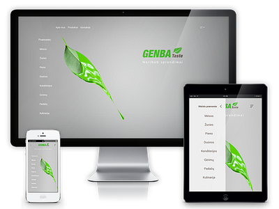 Genba responsive web page design alius cechas clean design food genba green leaf levinskas meat taste ui uiux ux