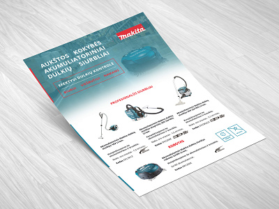 „MAKITA“ bukletas ad alius brochure cechas cleaners design levinskas makita manjana red red and blue vacume