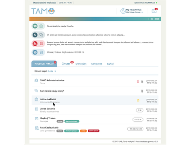 TAMO Messaging Hub alius cechas design levinskas school tamo ui uiux web