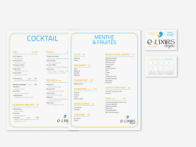 E-Lixirs Anjou busines card design ecig logo menu card visual identity