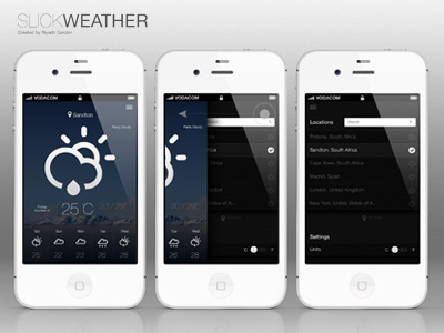 iPhone SlickWeather App (Slide Motion) app climacons iphone riyadh gordon ui user interface design ux weather