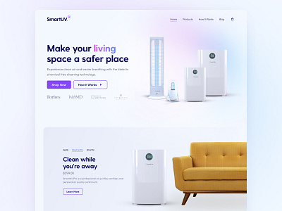 SmartUV Concept bright clean corporate covid figma friendly germs home homepage hospital landing page medical product safety sickness ui uv light ux website white