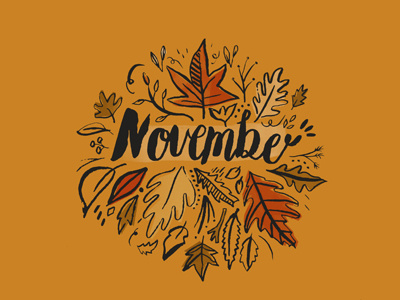 Hello! autumn illustration leaves november orange