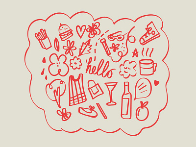 Random doodles design doodle illustration objects red wacom