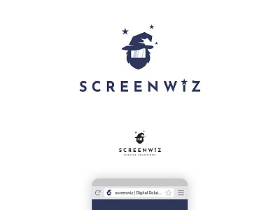 Screenwiz Logo brand branding digital illustration logo logotype magic screen stars typography wizard
