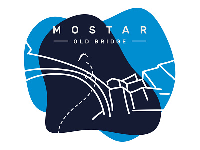 Mostar Old Bridge Sticker bridge challenge city cliffdiving dribbble illustration mostar sticker vector warmup