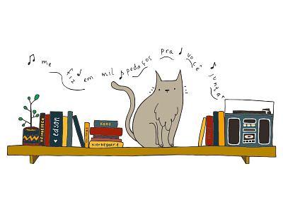 moody shelf books cat illustration song