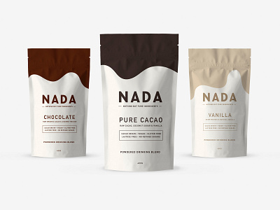 Nada Blends cacao chocolate coconut delicious drink food graphic design health healthy mockup packaging packaging design packaging mockup vanilla wip