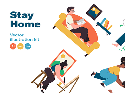 Stay home - Illustration kit covid19 illustrations stay fit stay healthy stay home stay safe vector work from home