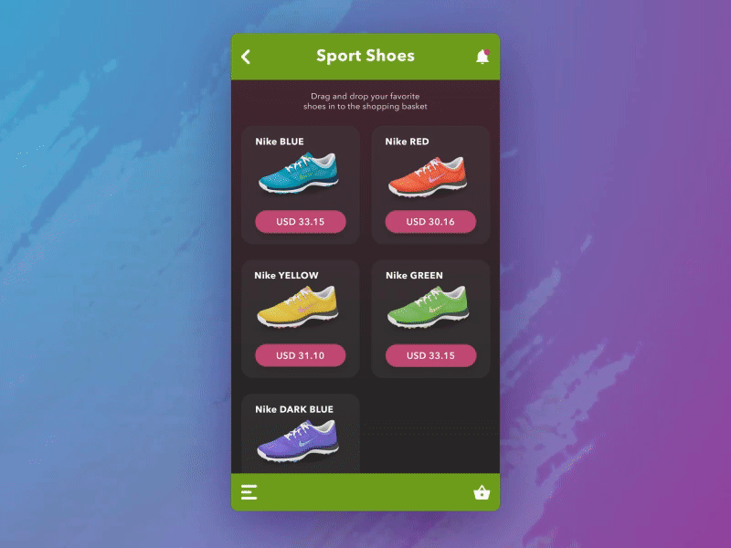Shopping Cart Interaction Concept ecommerce interaction ios iphone mobile shoe shoppingcart sport ui ux