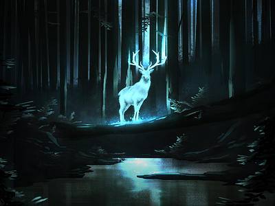Day 19 - Oh Deer! challenge dark day19 deer digitalart gloomy glowing lights mist night self