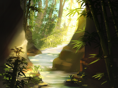 Day 25 - Bamboo Forest bamboo challenge day13 digitalart forest river self sunrays wild