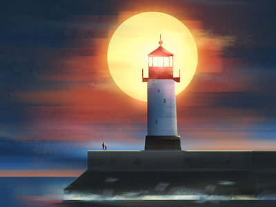 Day 30 - Light house challenge day13 digitalart lighthouse moon night ocean sea self sky