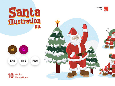 Hand drawn vector Santa Illustration kit drawn rain deer seasonal snow vector