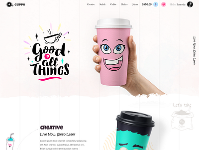 cupps01 app booking branding coffe cup design drink home home page homepage house index indore landing ui ux web