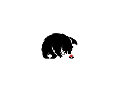 Klukva bear brand branding cranberry lens logo loupe magnifier mark search
