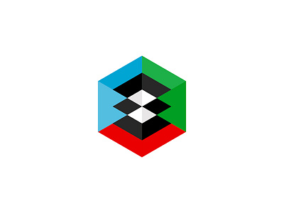 Cube black blue color green identity logo mark multiple perspective plane red transparency