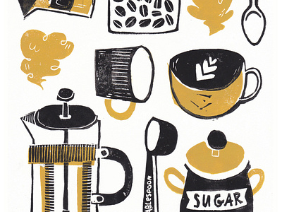 Coffee block print coffee design graphic design illustration printmaking