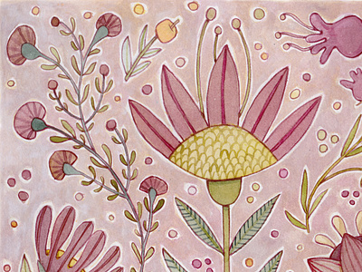 Fraktur Flowers colored pencil design floral gouache illustration mixed media painting watercolor