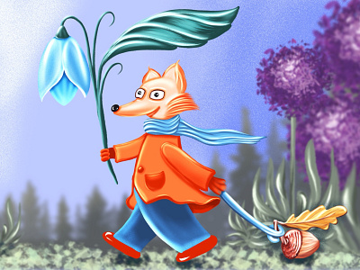 happy fox bears a flower 3d animation baby design drawing flower fox graphic design happy illustration