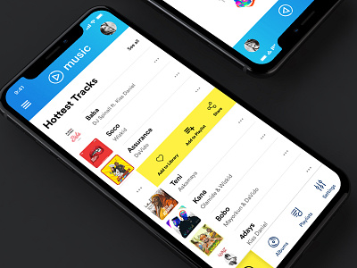 Music App Concept app blue card ios list music player playlist song ui yellow