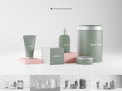 Package Design and 3D modeling Cosmetic brand 3d branding logo ui