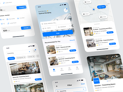 Co-Workspace Finding Application app booking co worker co working coworker coworking space design interface office office space reservation ui user interface
